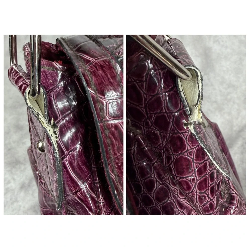 Vtg Y2K Strada Satchel Handbag Maroon Crocodile Shoulder Bag Pocket Organizer